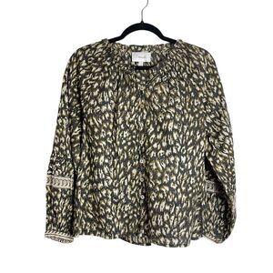 Cleobella Blouse Womens Extra Small Black Brown Ikat Print Button Front Boho Top